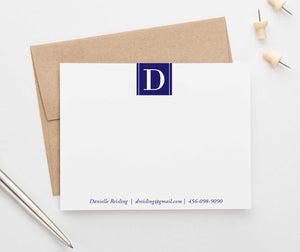 MS035 personalized 1 initial monogramed-stationery for business phone number email name