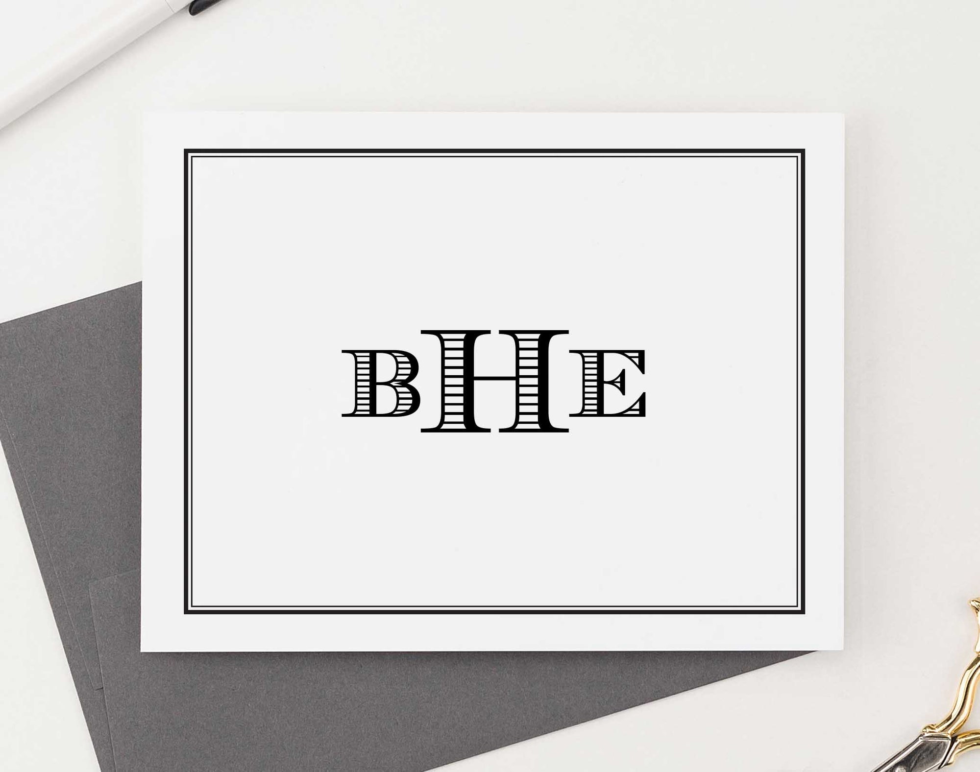 MS040 folded block font monogramed notecards personalized bordered women men professional business 1