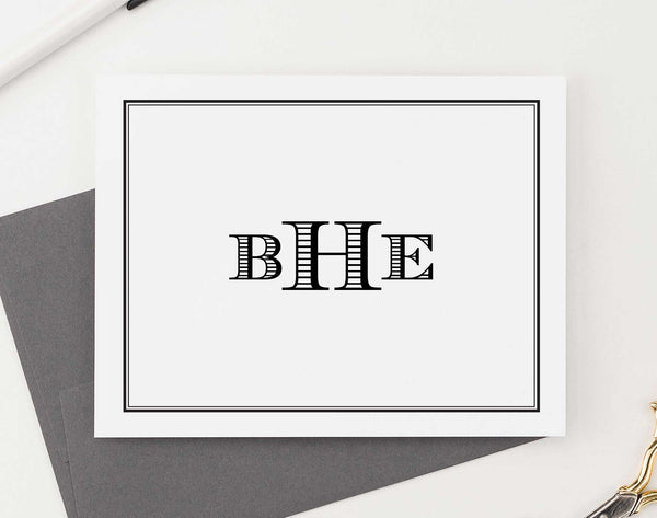 Folded Block Font Monogramed Notecards Personalized - Modern Pink Paper