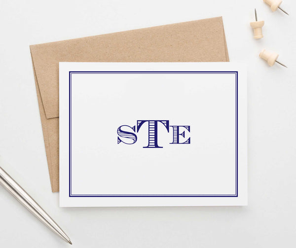 Folded Block Font Monogramed Notecards Personalized - Modern Pink Paper