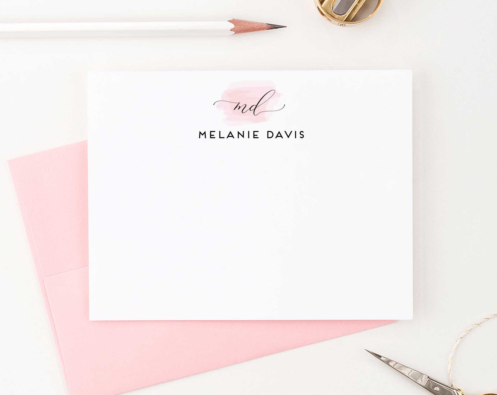 MS042 personalized elegant 2 initial monogram stationary with name pink swatch monogrammed elegant 1
