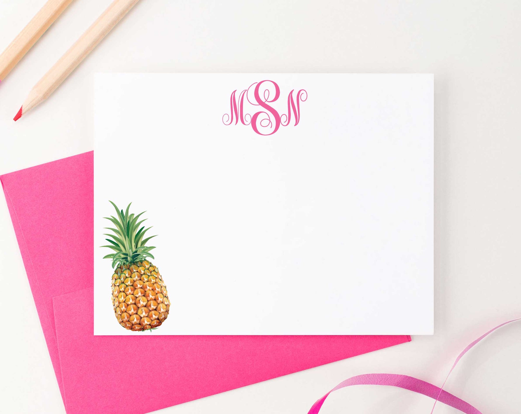 MS043 personalized pineapple 3 letter monogrammed stationary set women monogram fruit 2