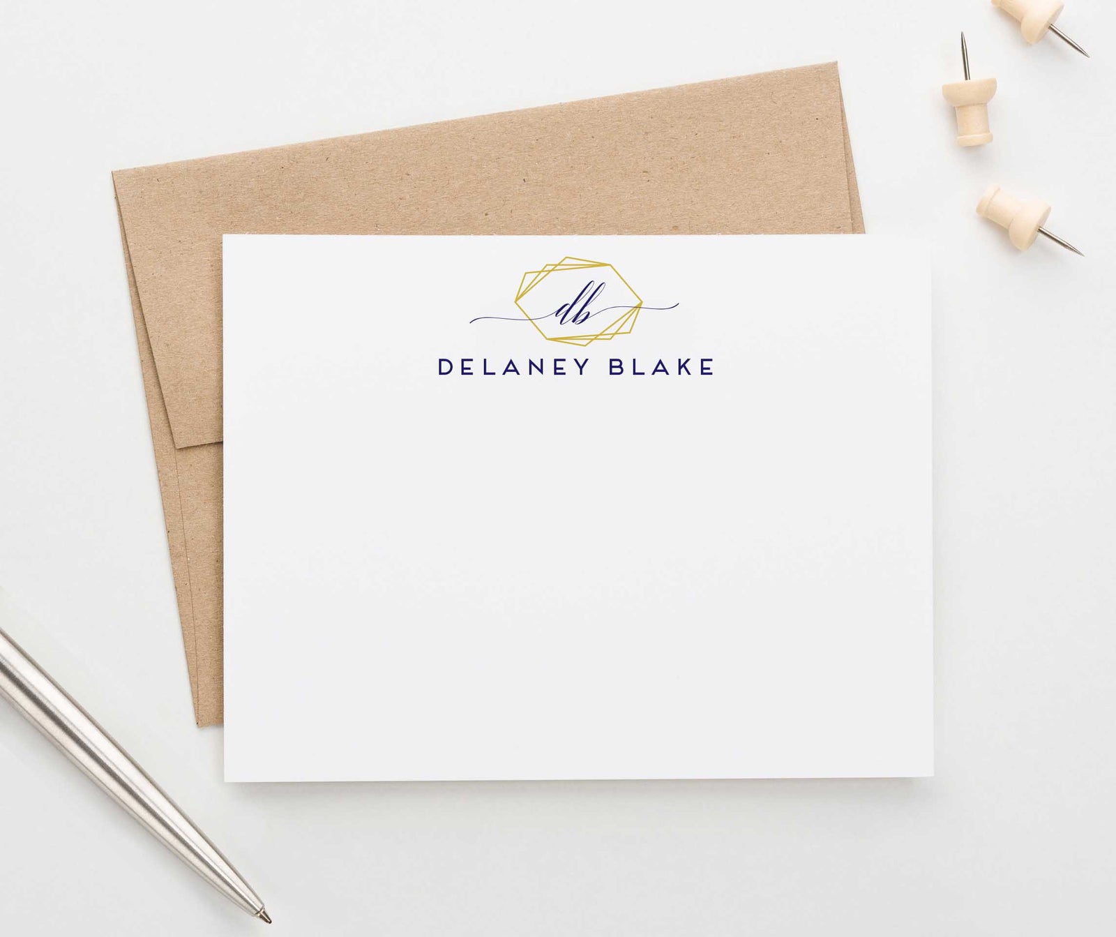 MS044 personalized gold geometric monogramed stationery sets women men classic 3