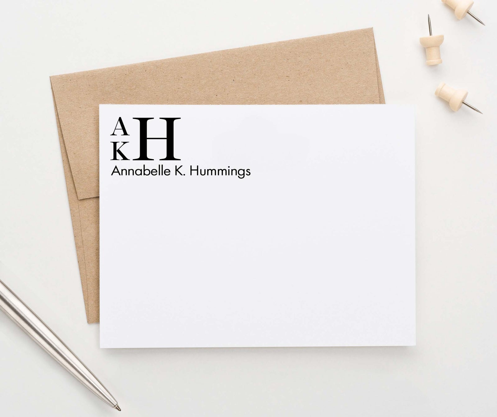 MS050 simple corner 3 letter monogrammed stationary for adults block font