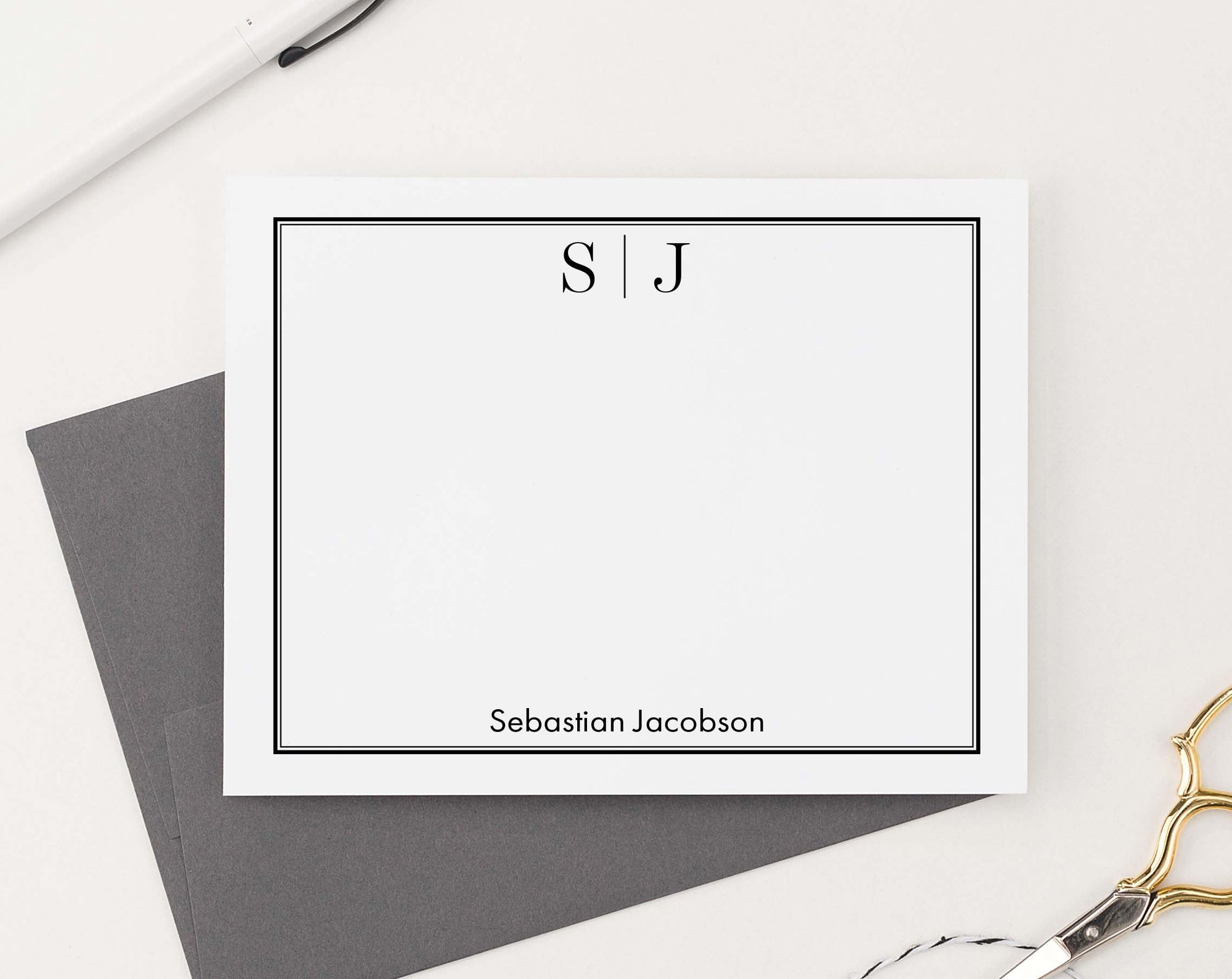 MS051 professional monogramed personalized stationery with classic border 2nd business men women