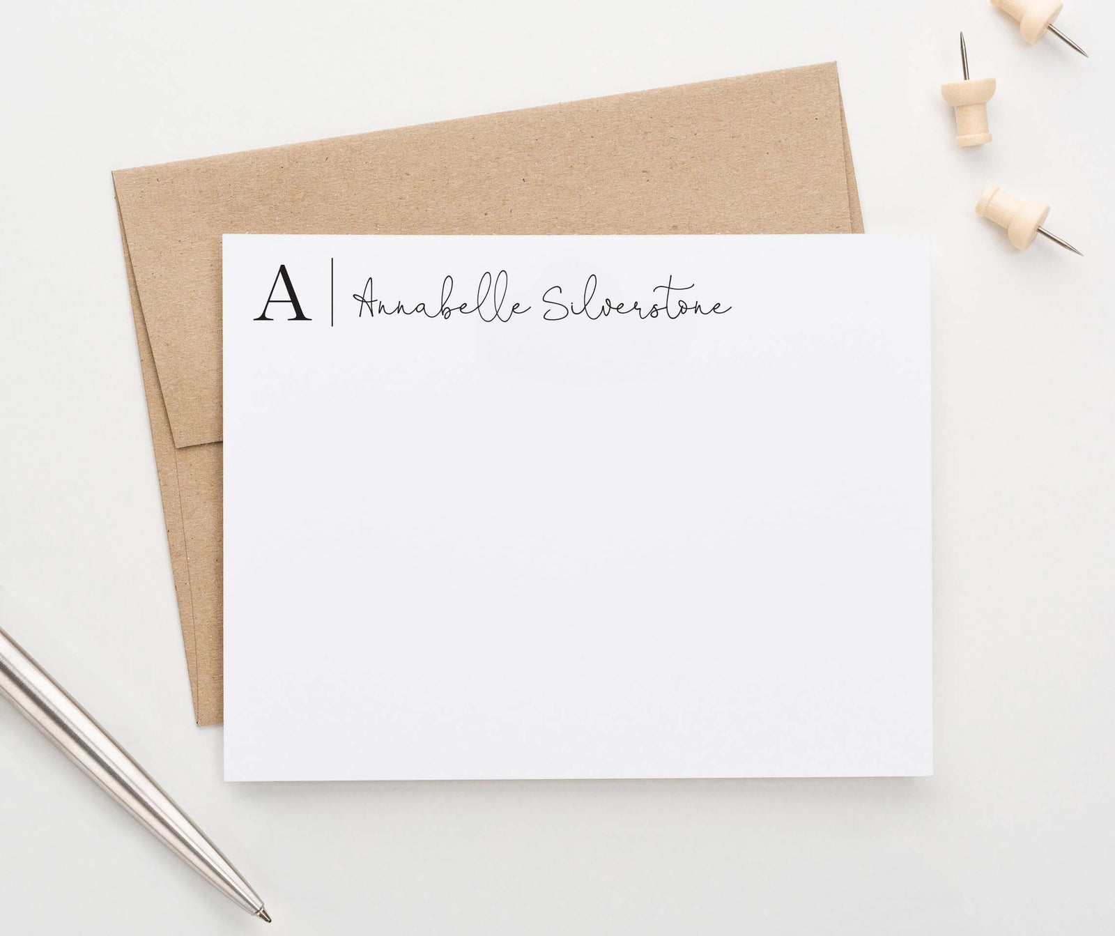 MS052 elegant 1 initial personalized monogrammed notecards women men script block font