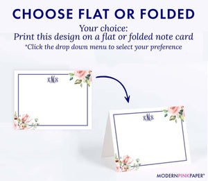 Personalized Corner Floral Script Monogrammed Notecards with Border