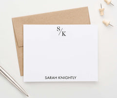 MS059 personalized classic 2 initial monogramed notecards for women and men professional simple