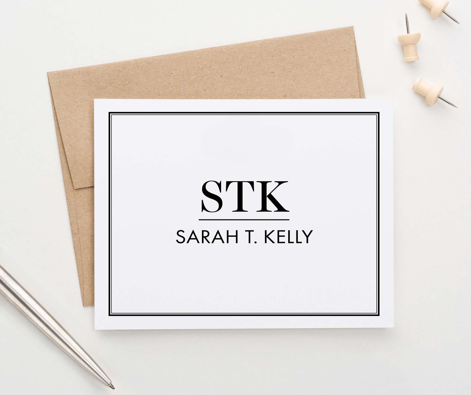 MS060 personalized folded 3 letter monogrammed stationery with border classic professional business