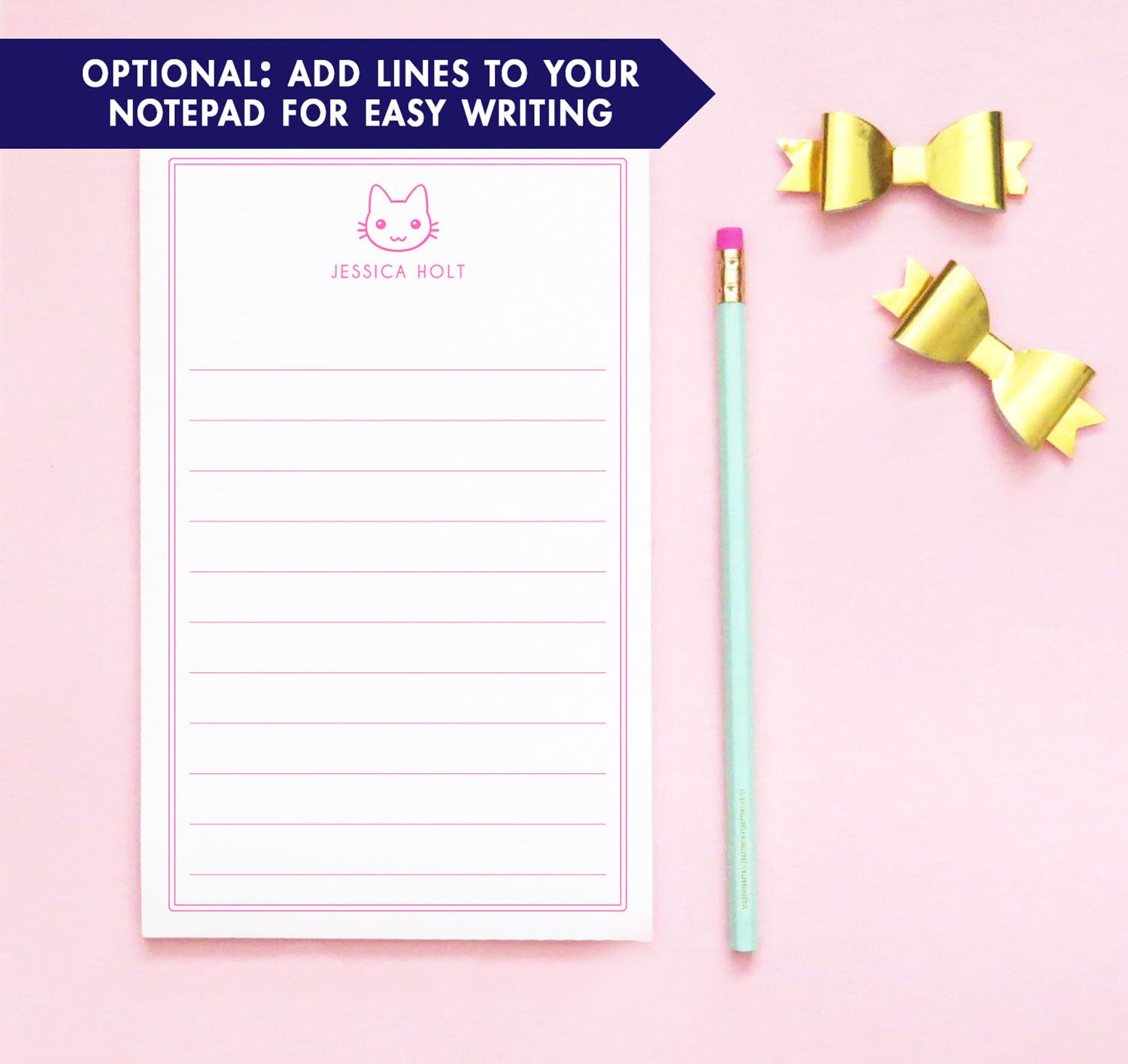 NP006 personalized kids notepad with cat and border block font 1