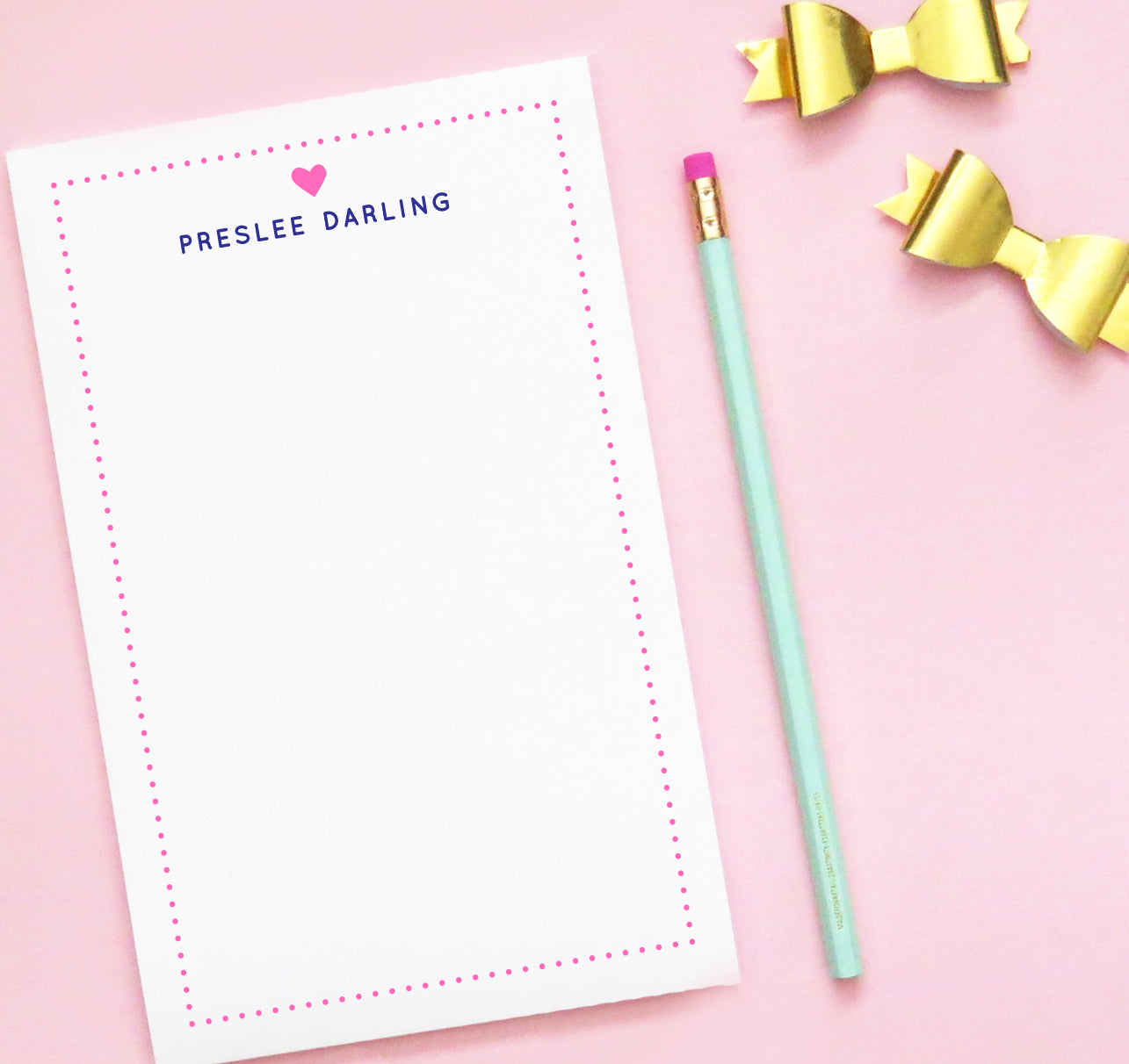 NP011 name and heart personalized kids notepad polkadot border block font