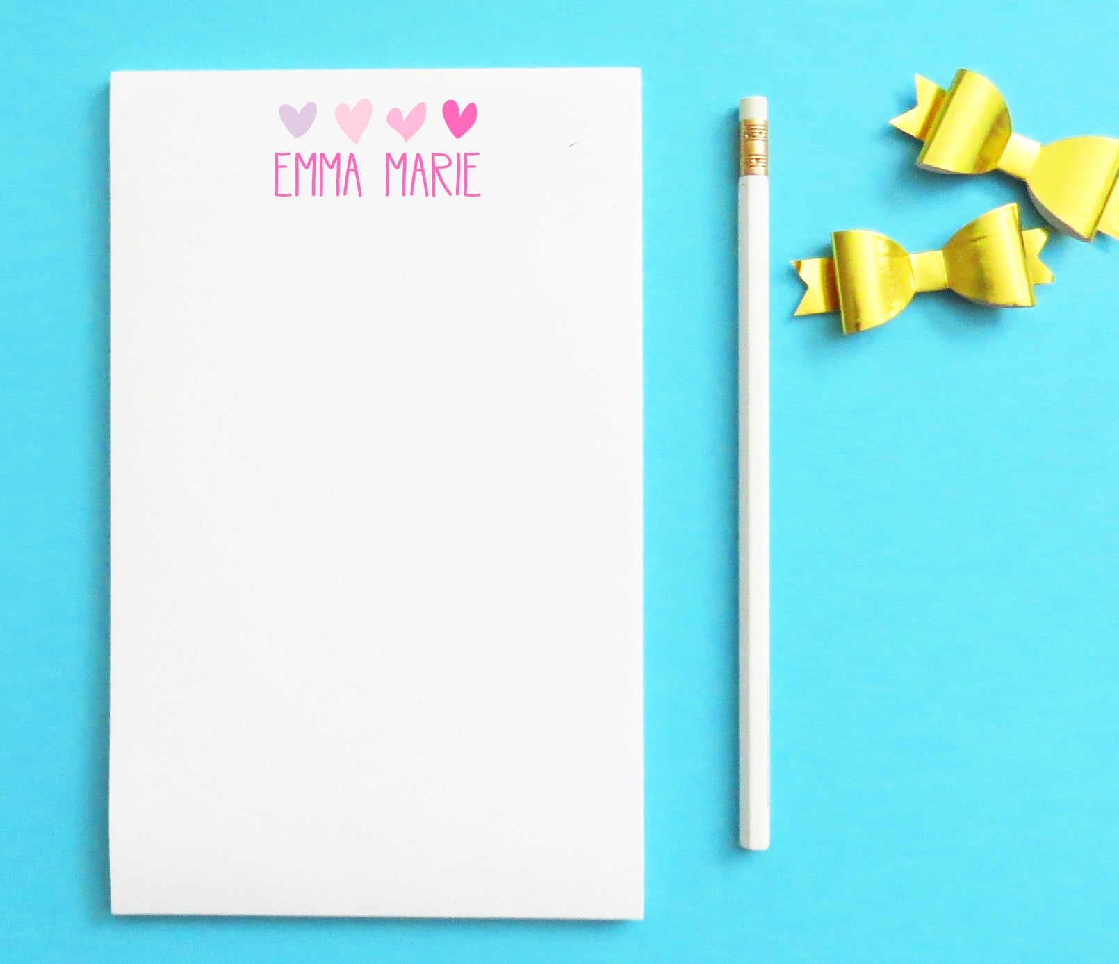 Personalized Name and Heart Note Pads for Kids - Modern Pink Paper
