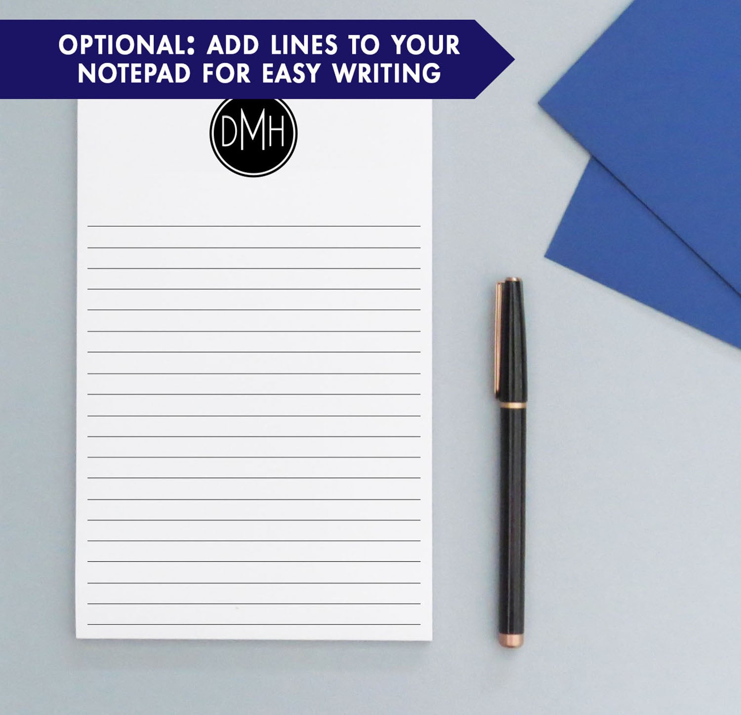 NP034 simple 3 letter monogram notepad personalized men writing paper