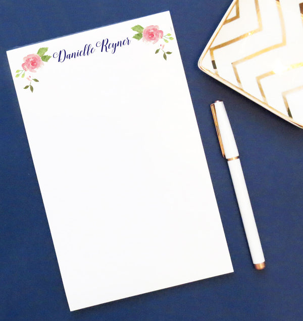 Simple Floral Notepads Personalized - Modern Pink Paper