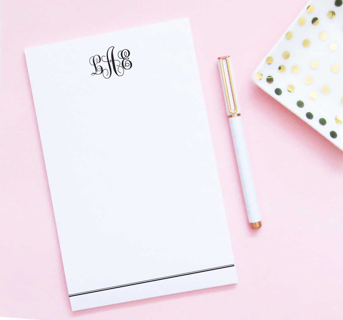 NP057 personalized 3 letter script monogram note pads women bottom line