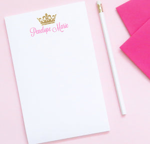 NP060 princess gold glitter crown monogram note pad for girls tiara script