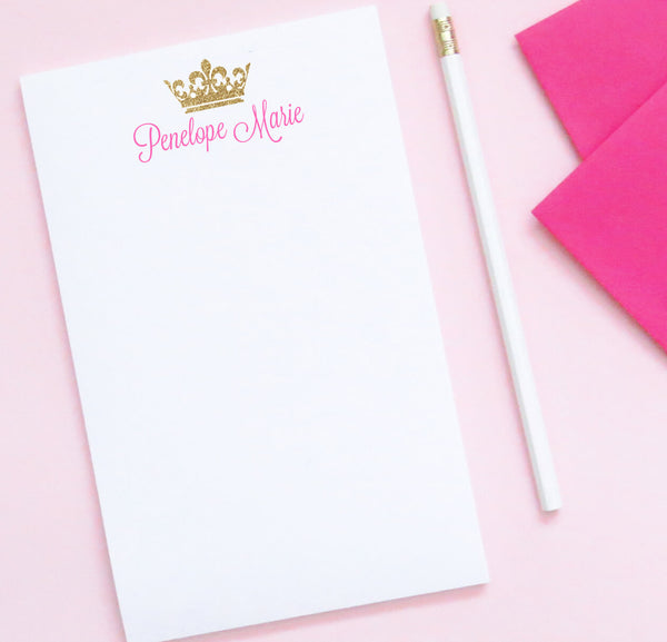 Princess Gold Glitter Crown Note Pad for Girls - Modern Pink Paper