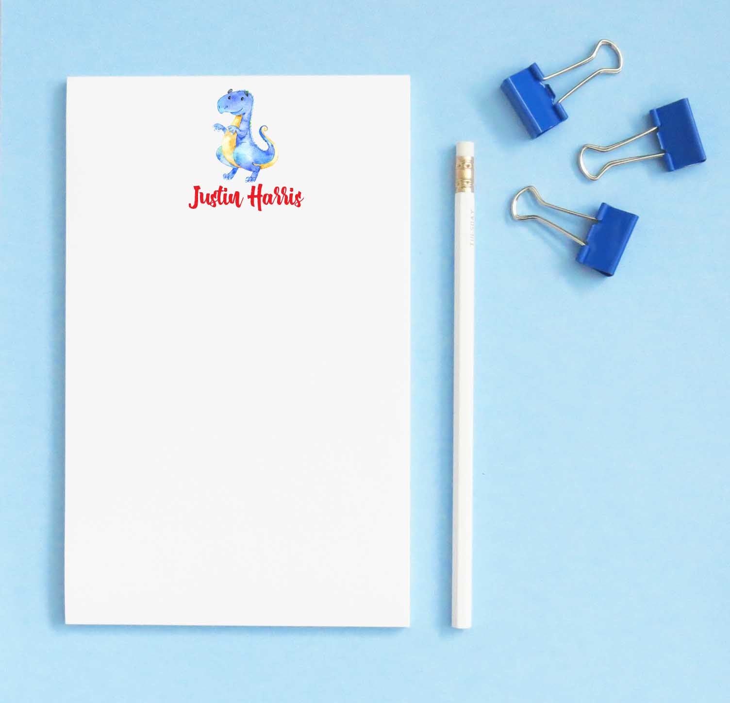 NP064 personalized blue dinosaur kids notepad set dino animal 1