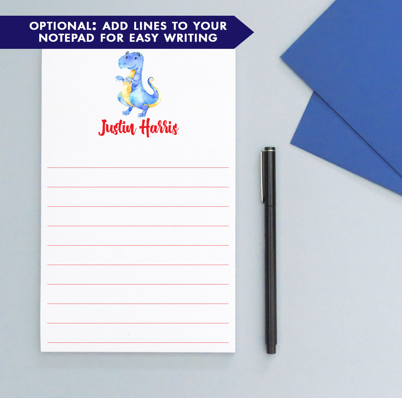 NP064 personalized blue dinosaur kids notepad set dino animal 1