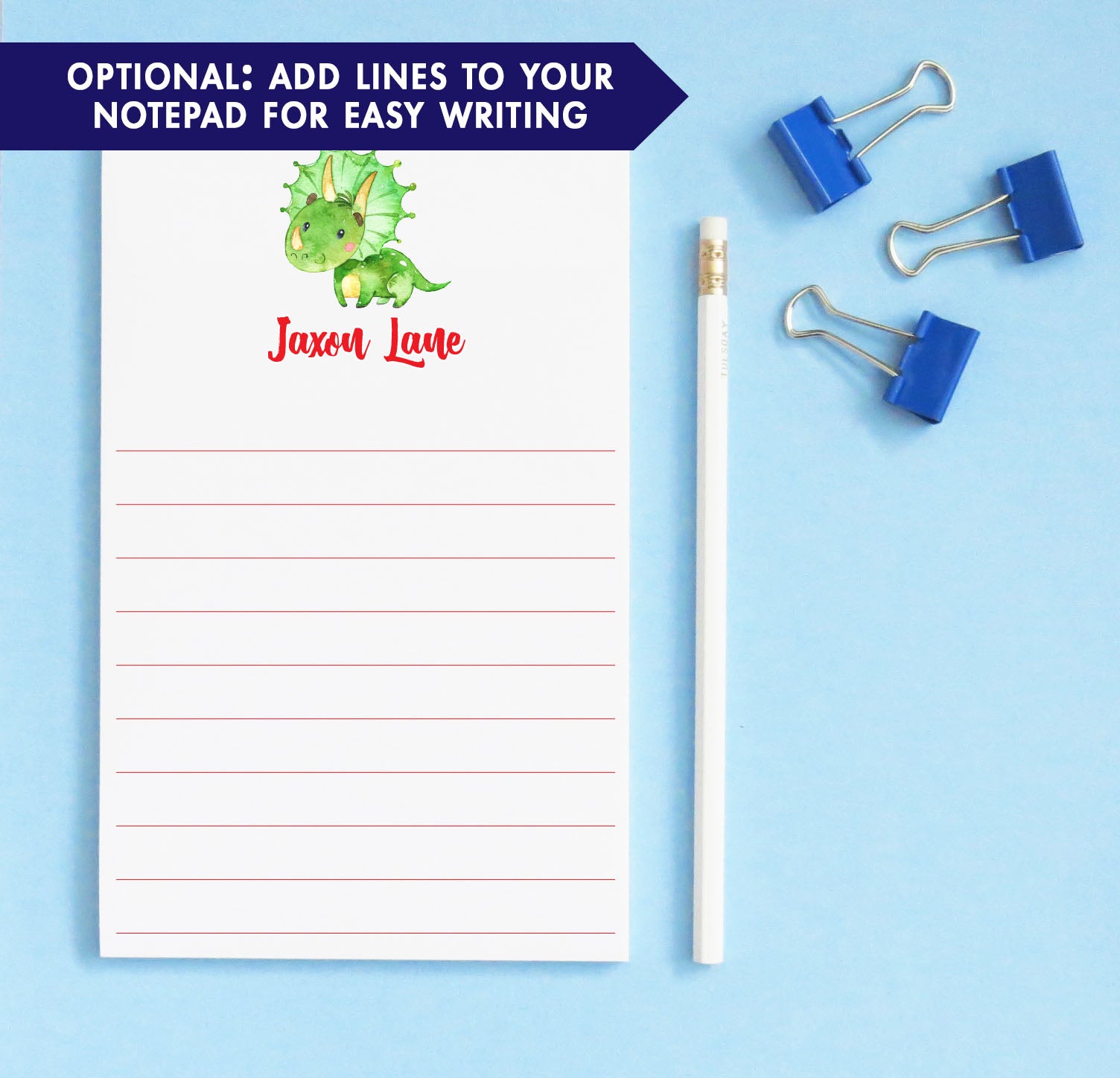 NP065 green dinosaur kid notepads personalized dino animal triceratops