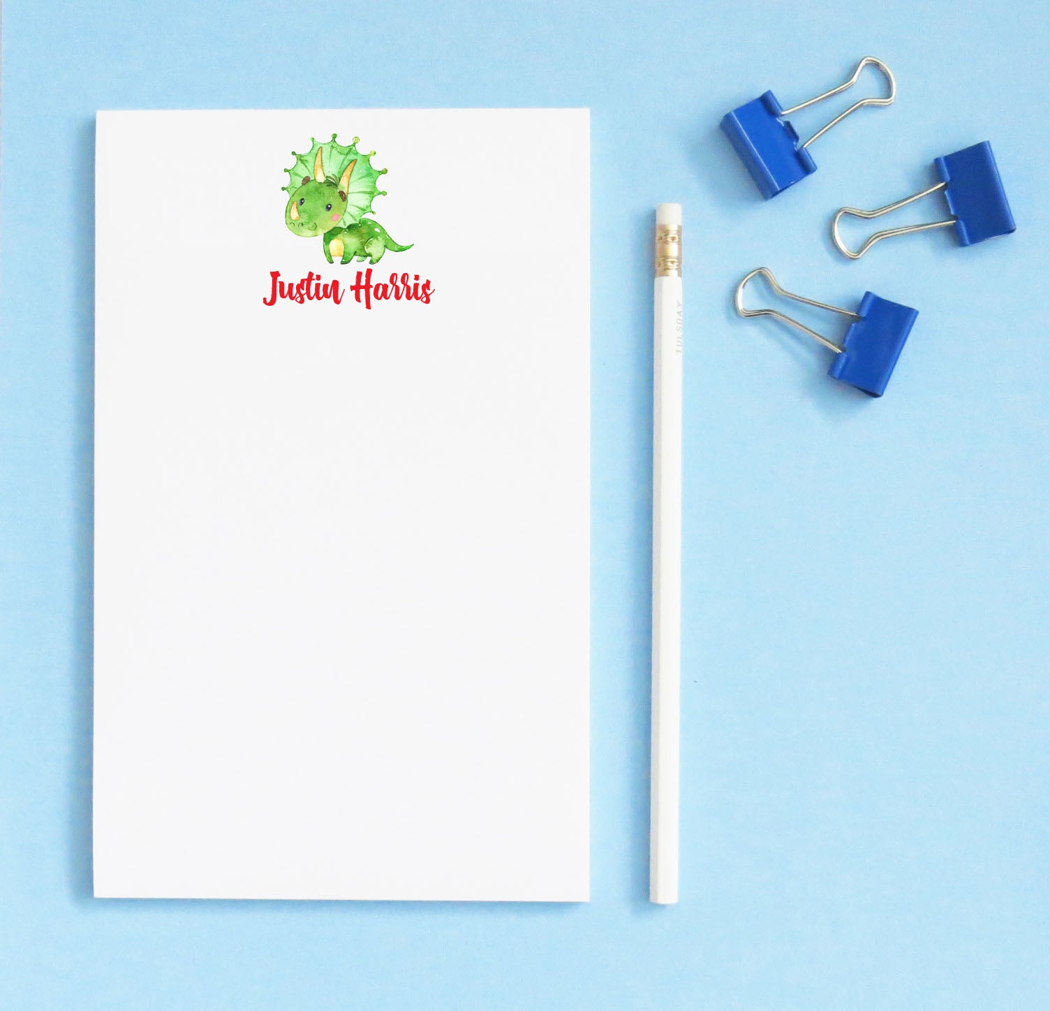 NP065 green dinosaur kid notepads personalized dino animal triceratops