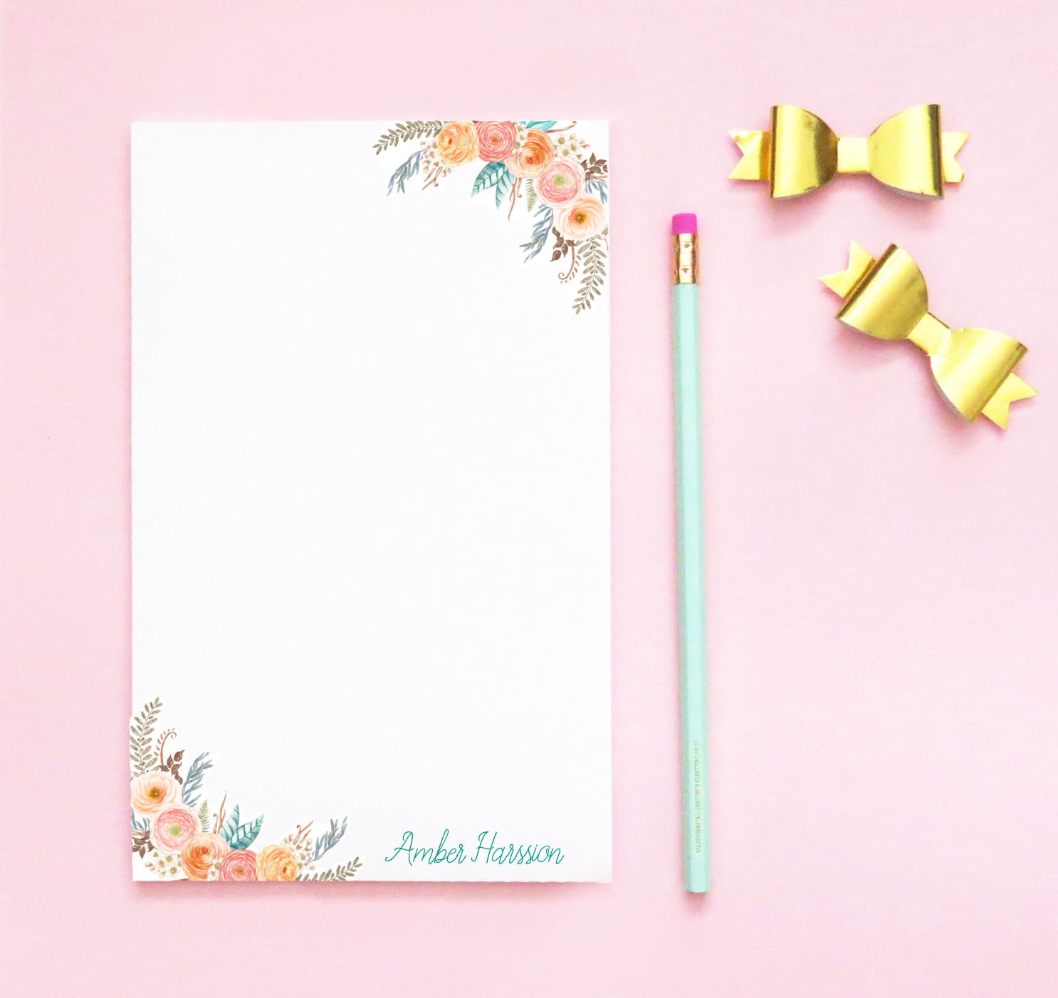 NP068 bohemian floral notepad personalized for women elegant script paper