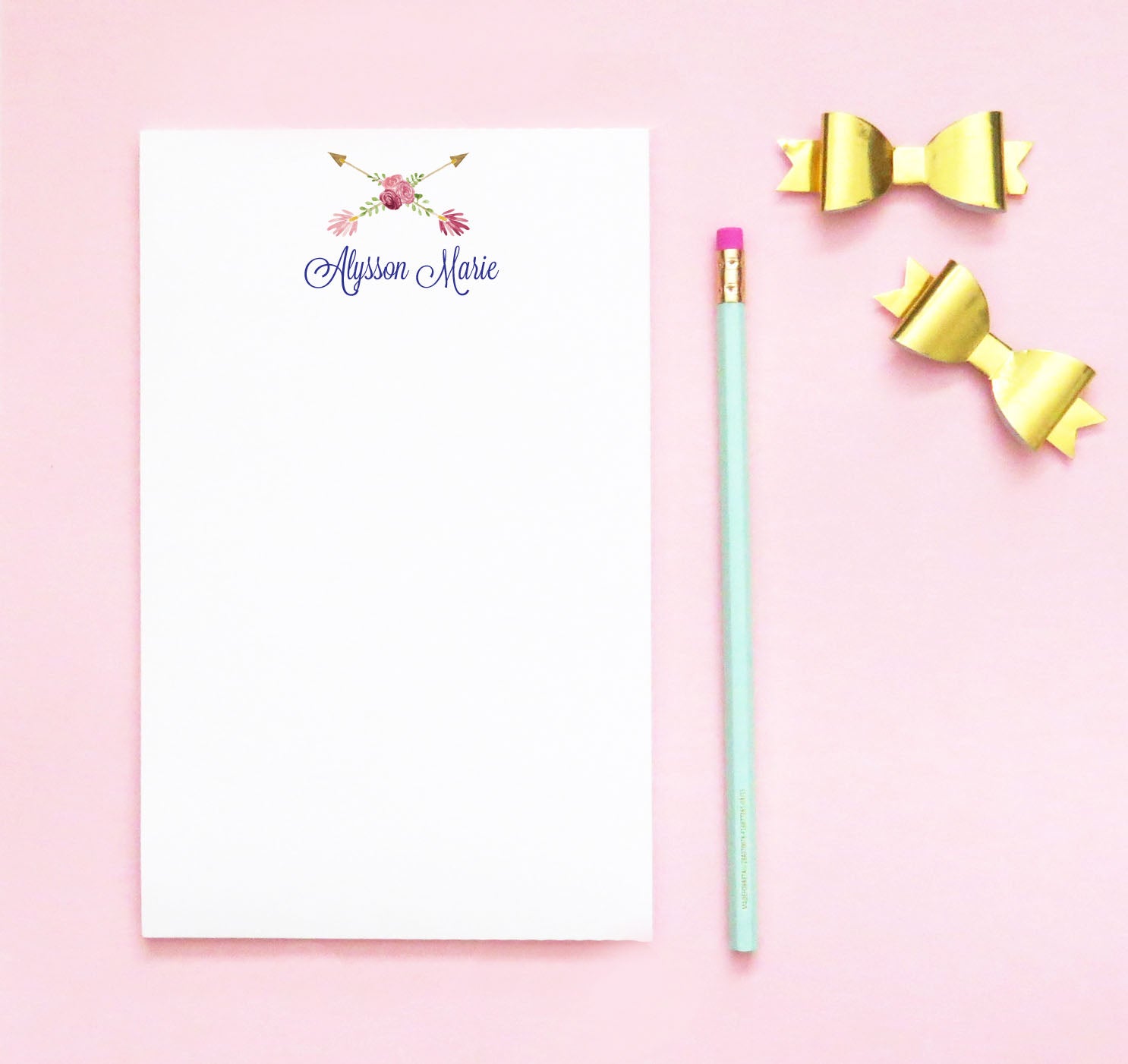 NP069 floral arrows personalized notepad set script women stationery