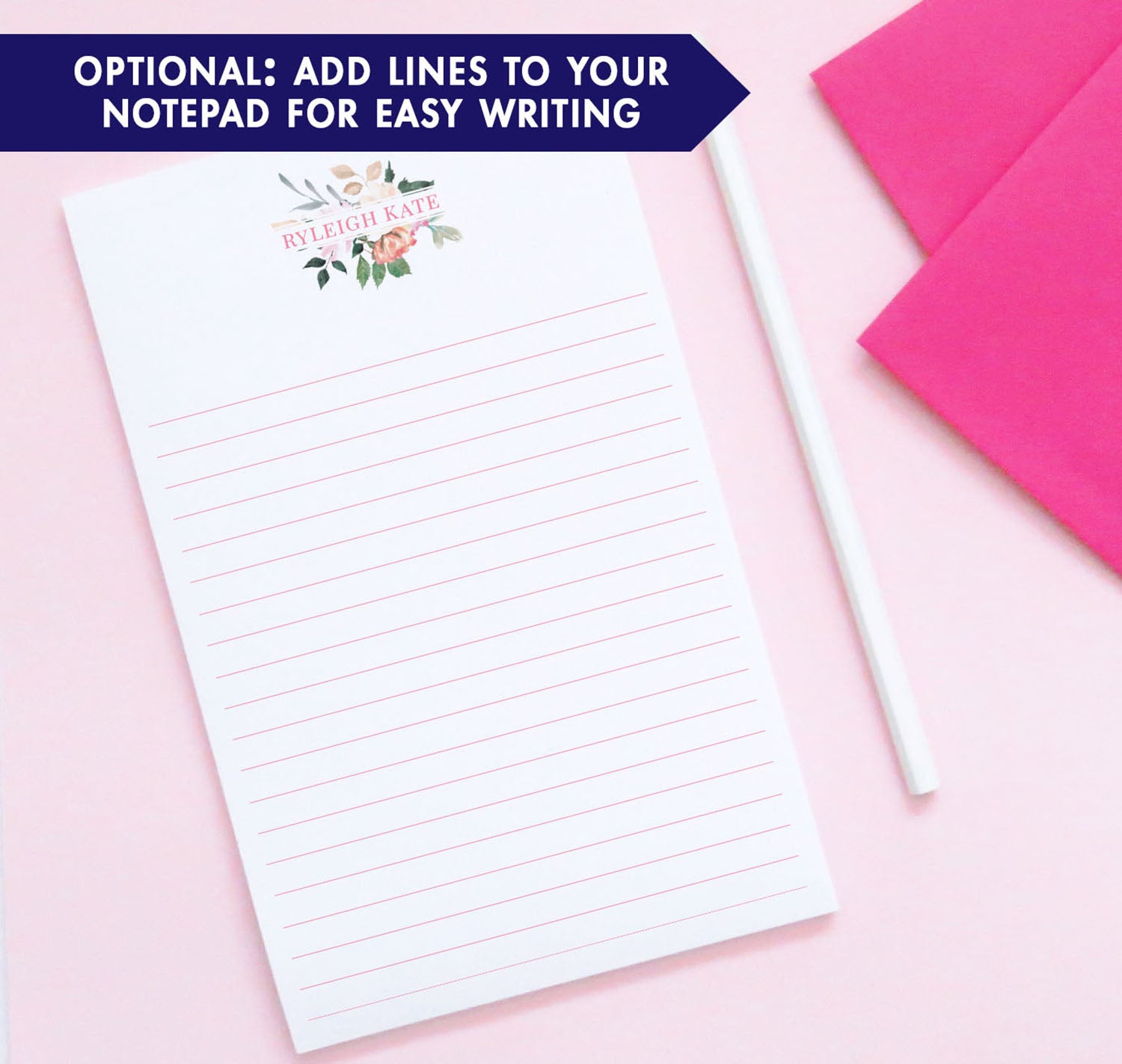 NP075 floral frame name personalized note pad set florals writing paper