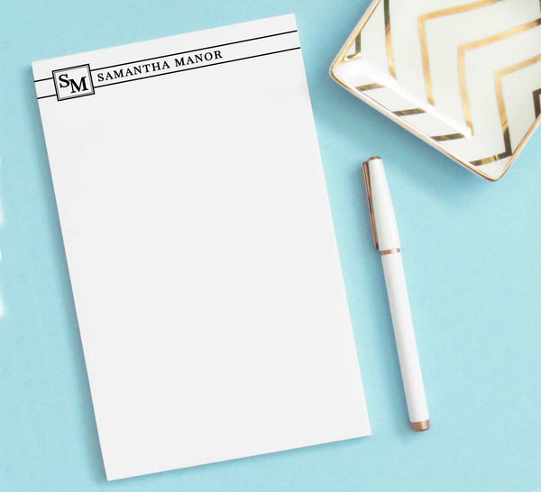 Personalized Classic 2 Letter Monogram Note Pad with Name Modern Pink Paper