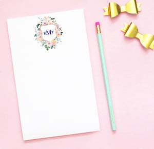 NP083 floral 3 letter monogram notepads personalized flowers block font