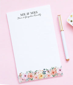 NP086 personalized mr and mrs floral notepads for wedding gift couples flowers stationery 1