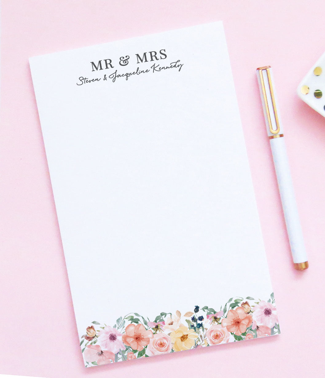NP086 personalized mr and mrs floral notepads for wedding gift couples flowers stationery 1