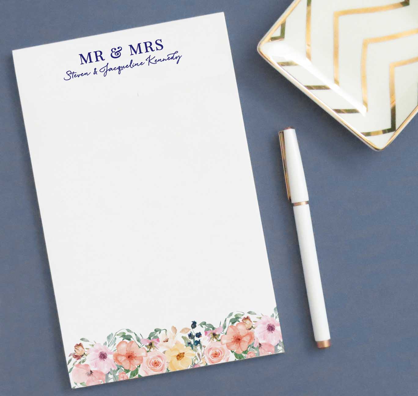 NP086 personalized mr and mrs floral notepads for wedding gift couples flowers stationery 1