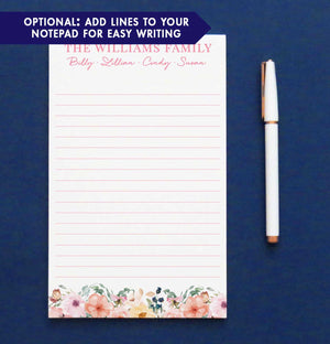 NP088 personalized elegant floral family note pad set florals writing paper lined