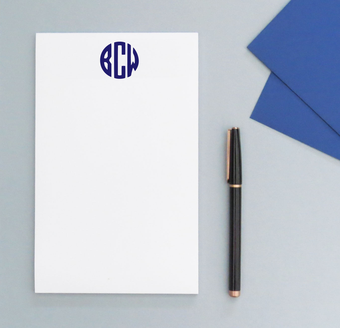 NP097 personalized rounded 3 letter monogram notepads set block font writing paper