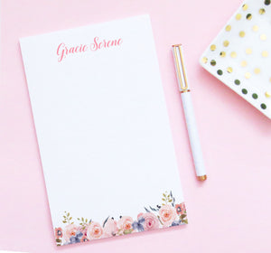 NP108 pink floral notepad personalized set script florals paper