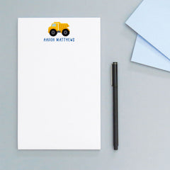 NP111 personalized dump truck kids notepad set construction boys stationary