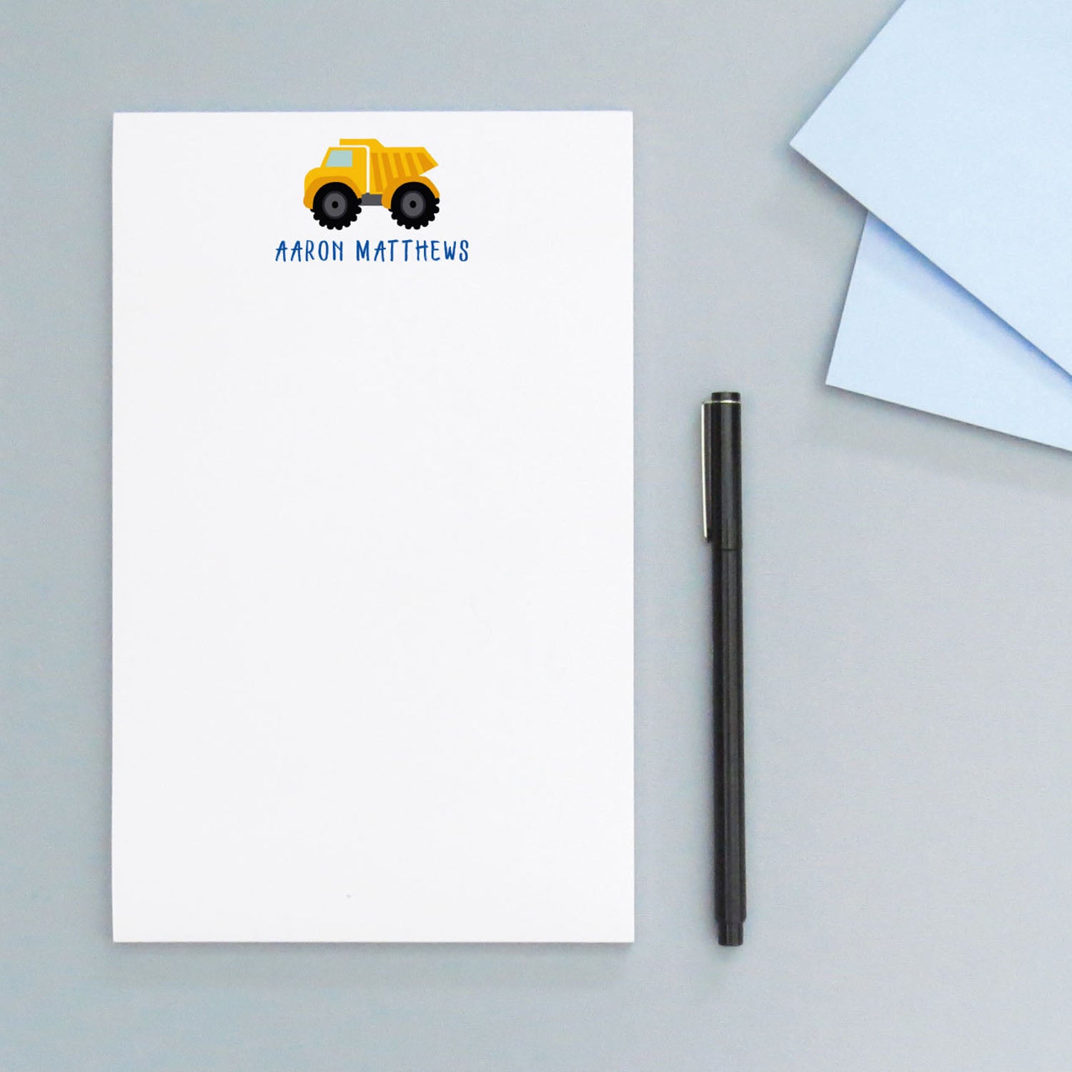 NP111 personalized dump truck kids notepad set construction boys stationary