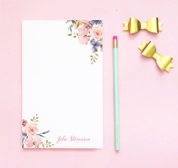 Elegant Floral Corners Note Pad Personalized for Women - Modern Pink Paper