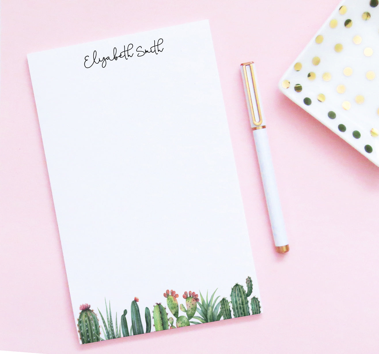 Elegant Cactus Note Pads Personalized Set - Modern Pink Paper