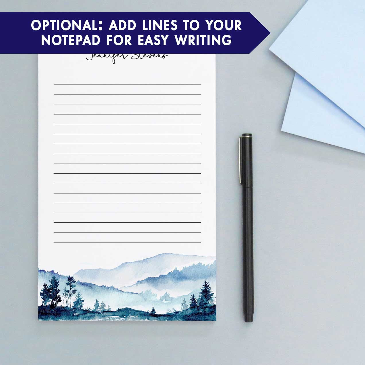 NP130 blue mountains personalized note pads set mountain landscape paper