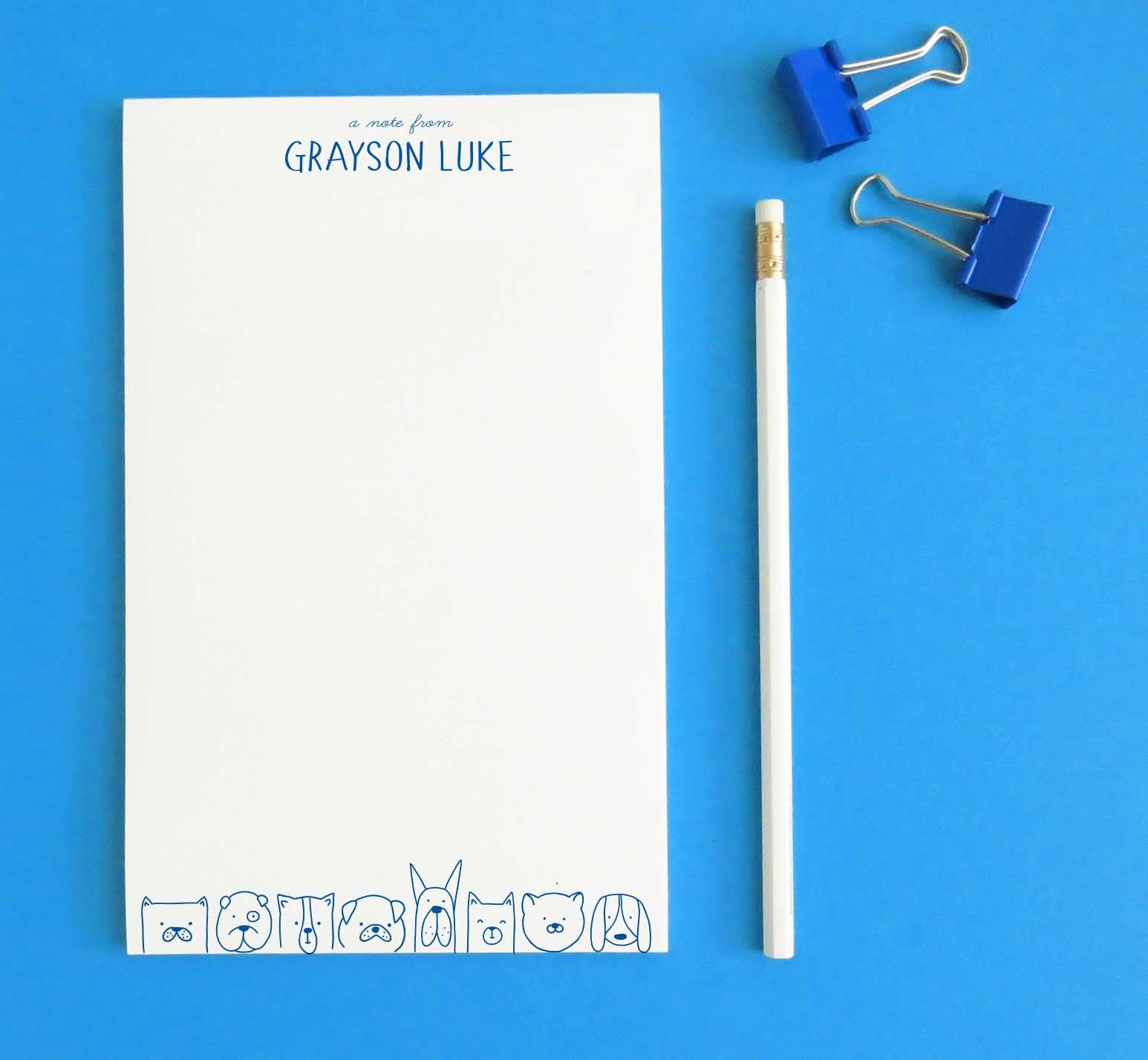 NP134 dogs personalized stationery notepad for kids animal dog a note from