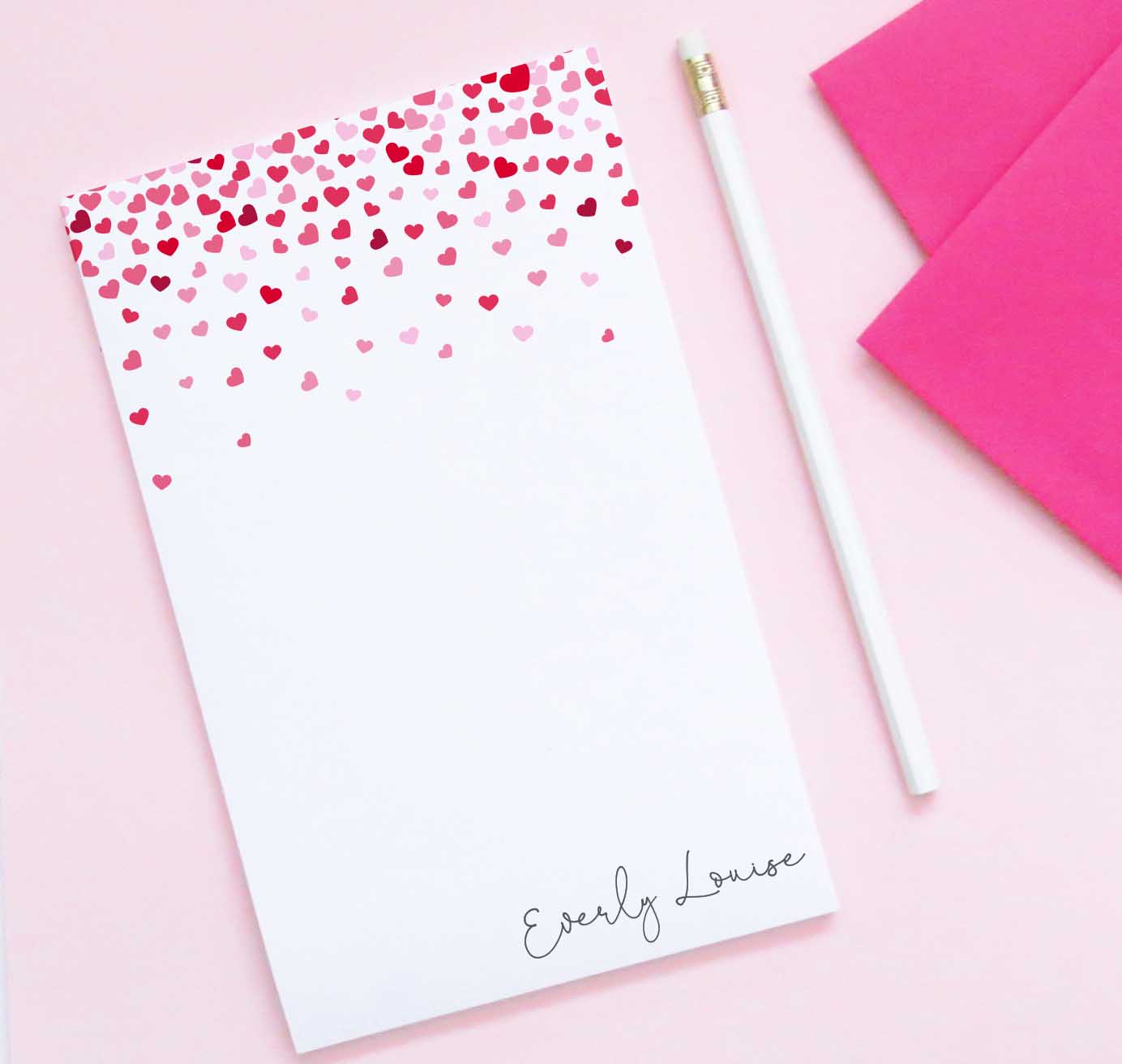 NP135 hearts personalized stationery notepad for girls hear red script