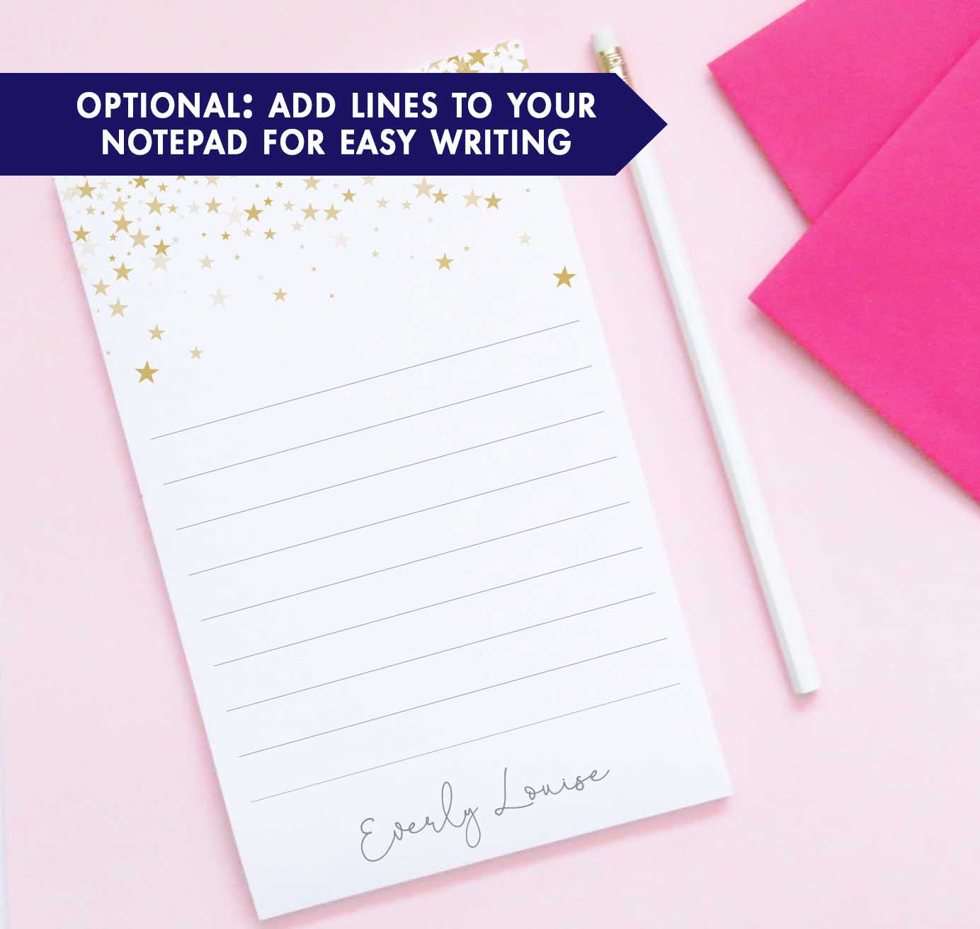 NP136 gold stars personalized stationery notepad for kids star writing paper