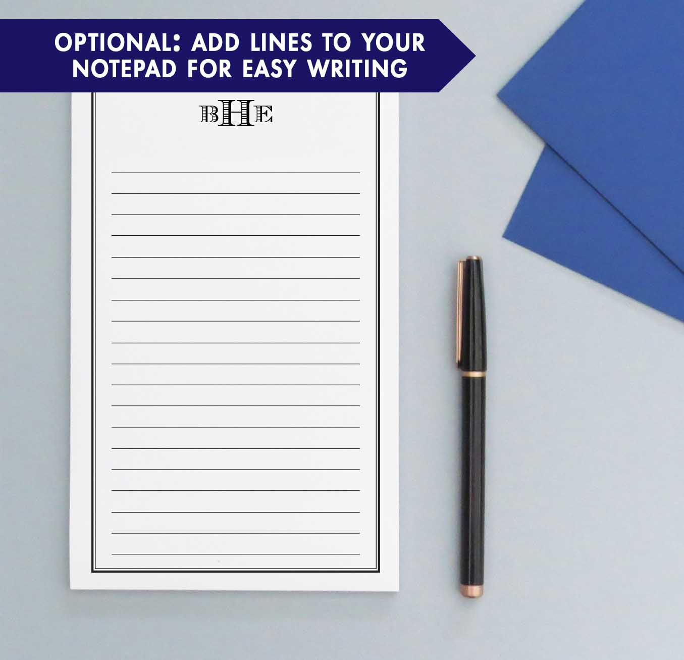 NP137 block font 3 letter monogramed notepad with border professional classic personalized