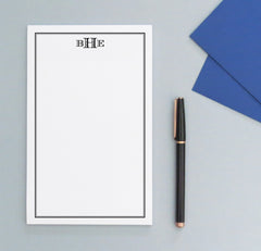 NP137 block font 3 letter monogramed notepad with border professional classic personalized
