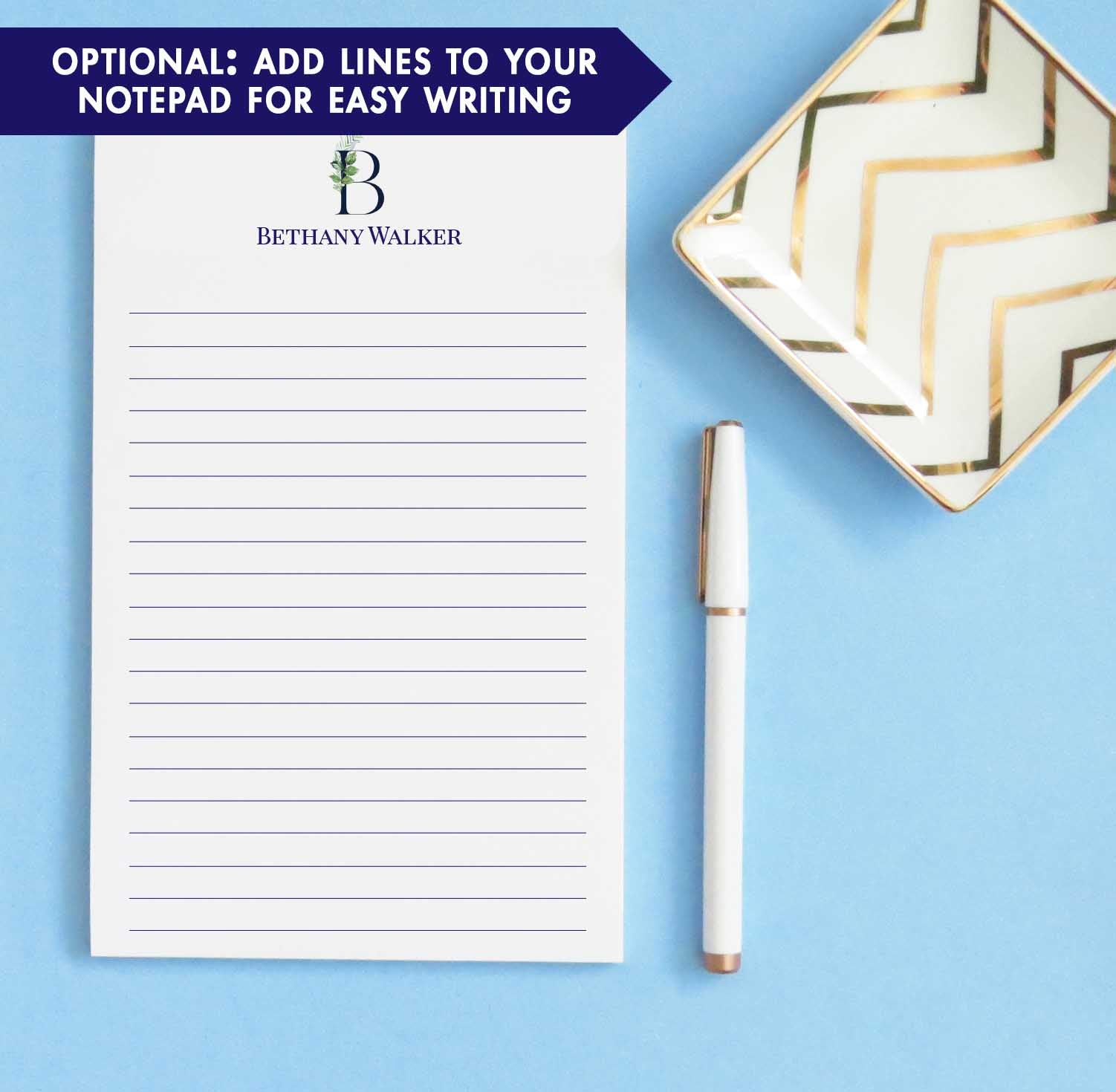 NP138 personalized greenery monogram notepad set writing paper