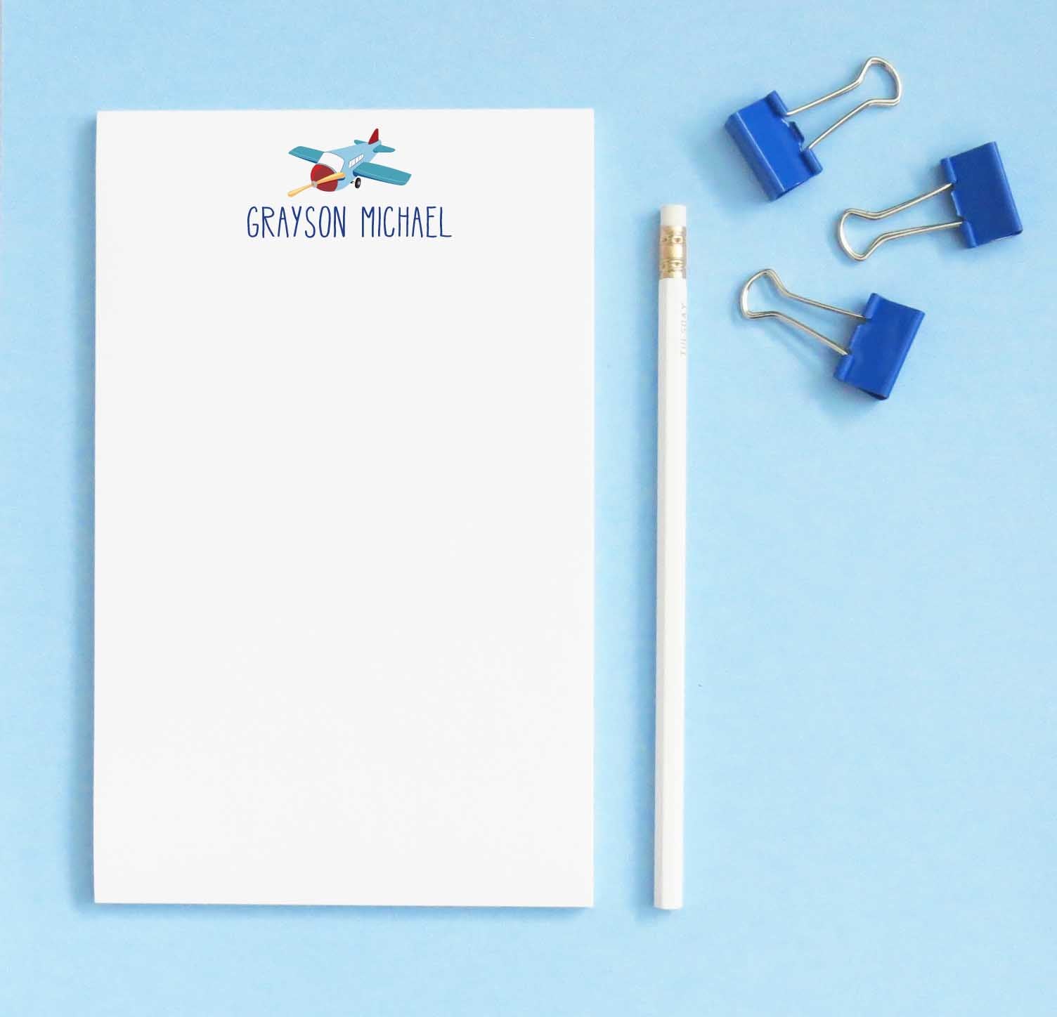 NP142 cute airplane kids notepad set personalized jet boys stationery