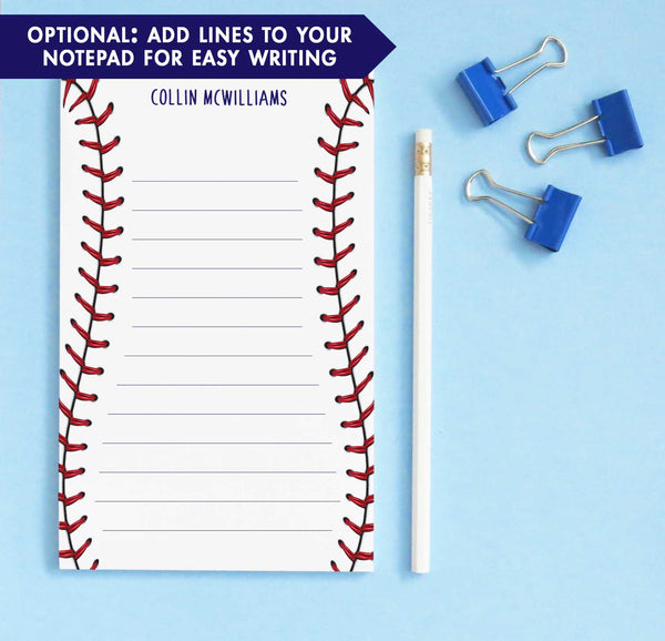 Baseball Stitch Note Pads Personalized Set - Modern Pink Paper
