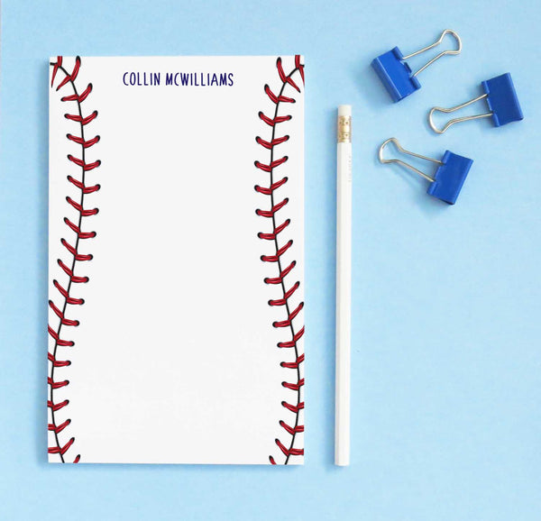 Baseball Stitch Note Pads Personalized Set - Modern Pink Paper